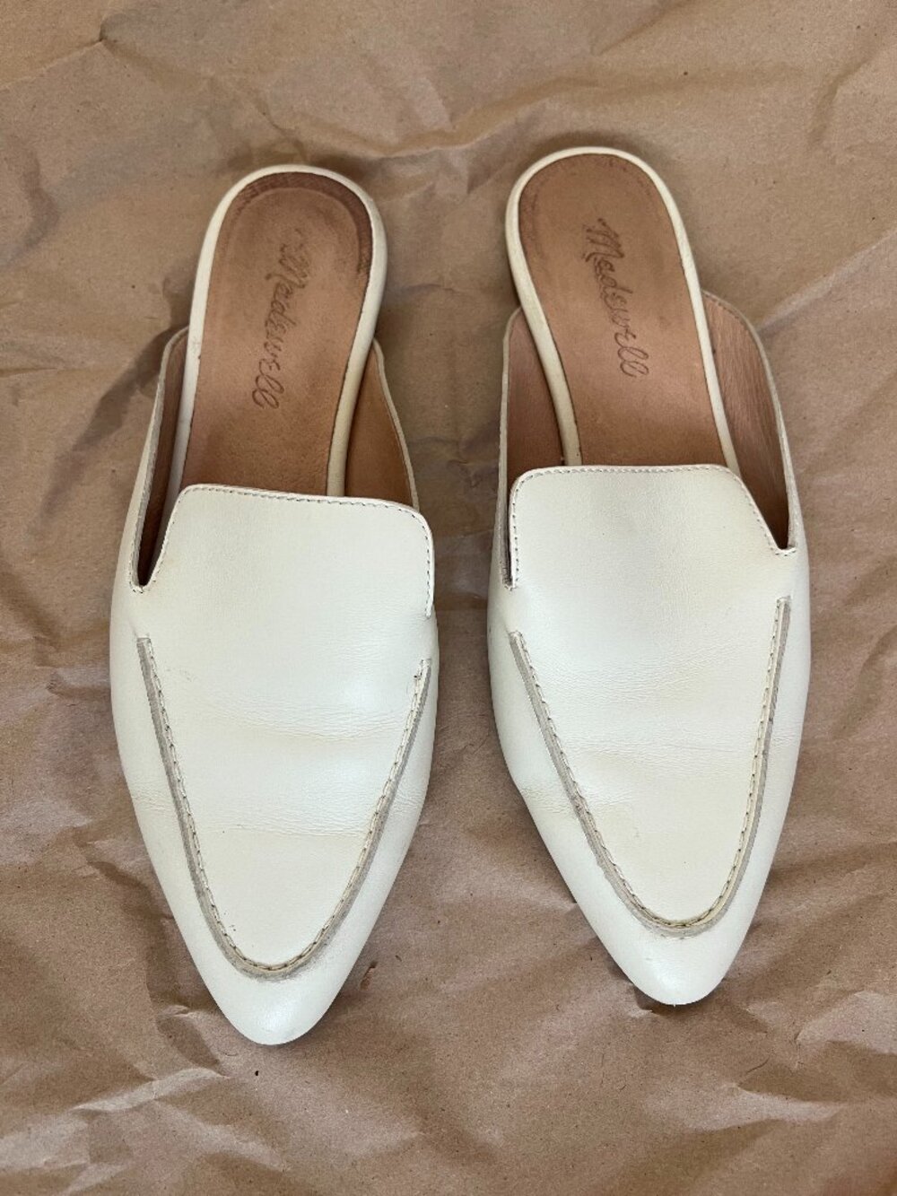 Madewell Frances Skimmer Mule  100% Leather White Slip On Shoes Size 7